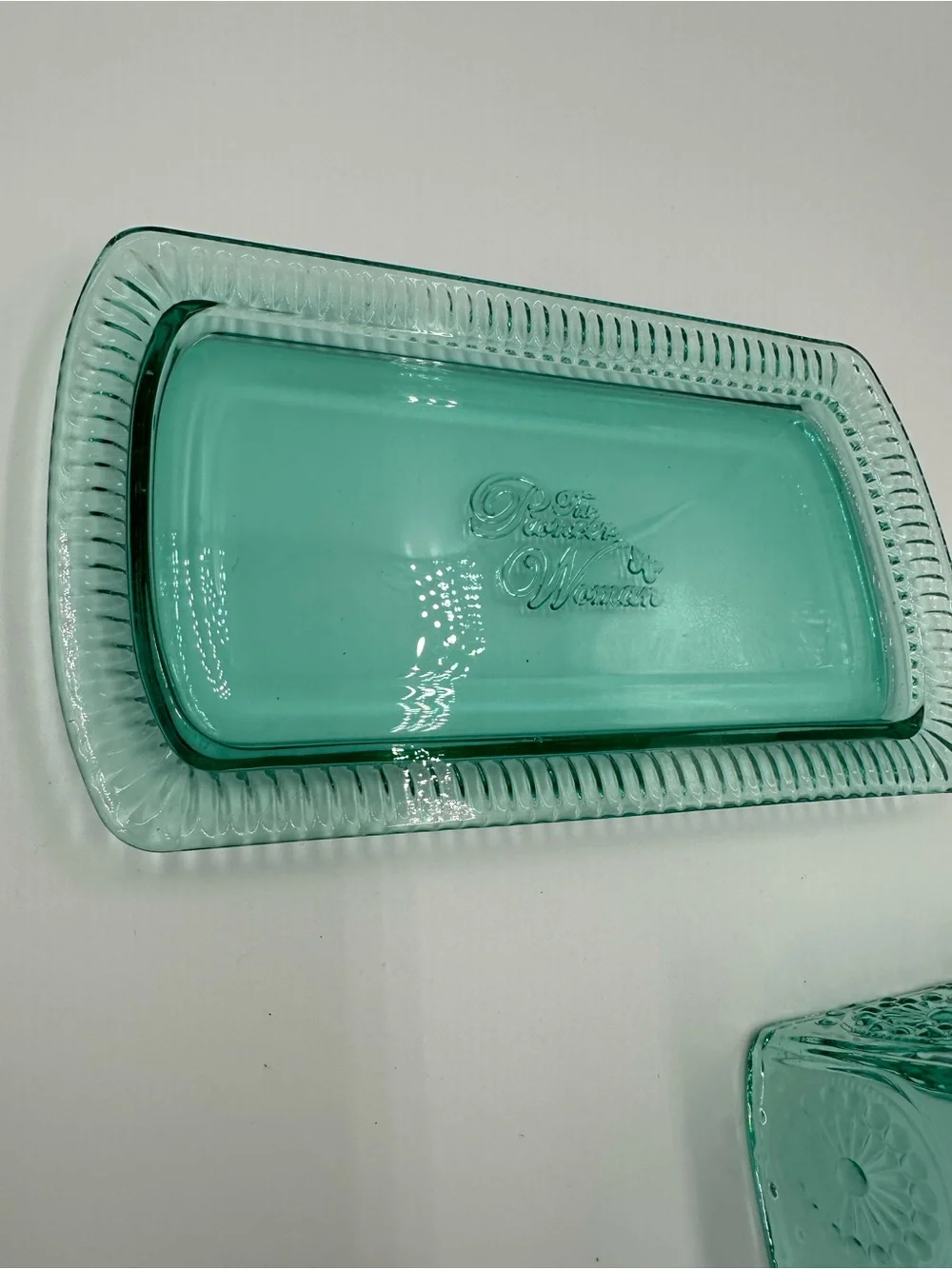 The Pioneer Woman Adeline Teal Embossed Glass Covered Butter Keeper Dish